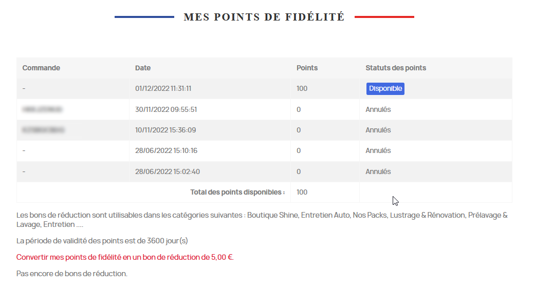 Formulaire points de fidélité